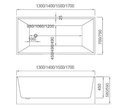 ORTA 1400mm Multi-Fix Freestanding Gloss White Bathtub - Living and Bathroom