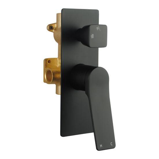RUSHY Square Black Wall Mixer With Diverter - Living and Bathroom