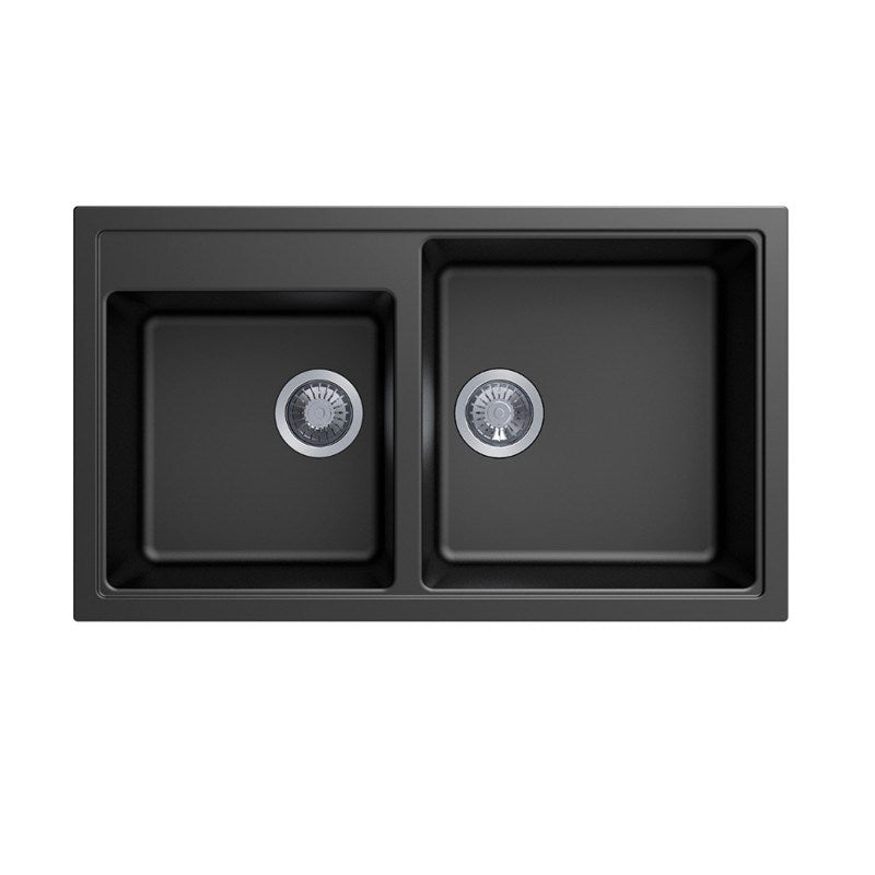 Black Carysil Vivaldi N-200 Granite 1 and 3/4 Bowl Stone Kitchen Sink 860*500*200mm