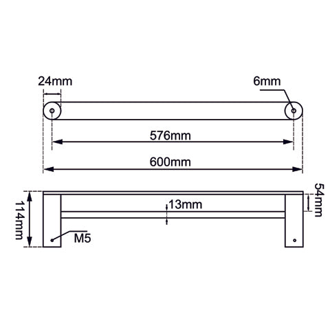 RUSHY Series Brushed Nickel Double Towel Rail 600mm