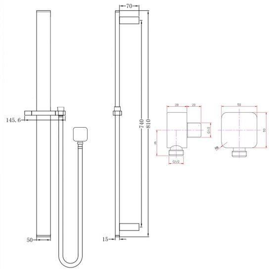 Square Black Sliding Shower Rail without Handheld Shower - Living and Bathroom