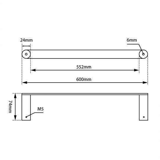 RUSHY Gun Metal Grey Single Towel Rail 600mm - Living and Bathroom