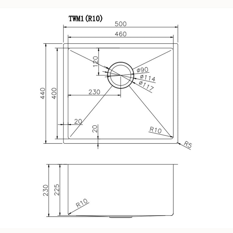 Round Corner Stainless Steel Gun Metal Grey PVD Coating Single Bowl Kitchen Sink(with Bottom Tray) 500*440*230mm